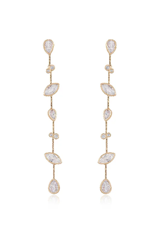 Ladies diamond earrings-Falling Bezel Crystal Dangle Earrings