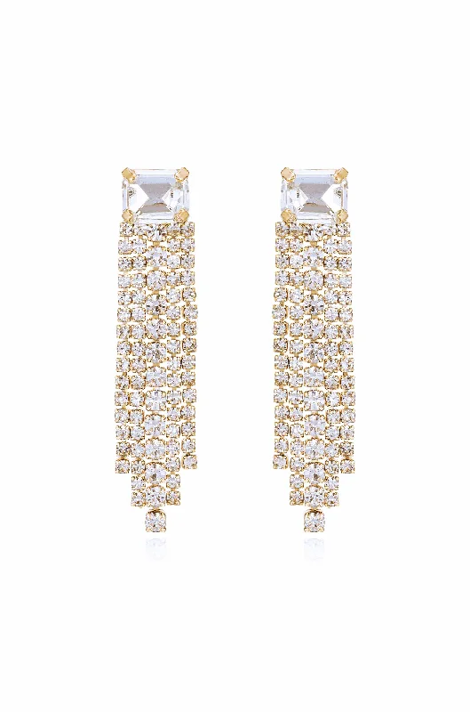 Ladies platinum hoop earrings-Formal Crystal Fringe Drop Earrings