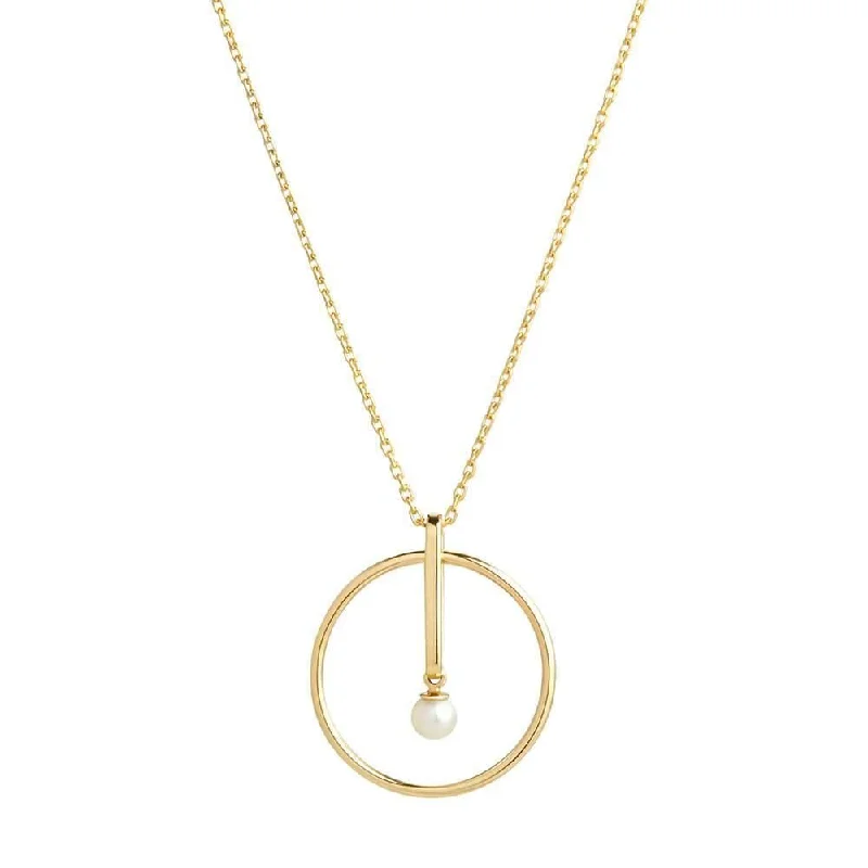 Ladies platinum necklace-Astra Moon 18K Gold Necklace w. Pearl & Diamond