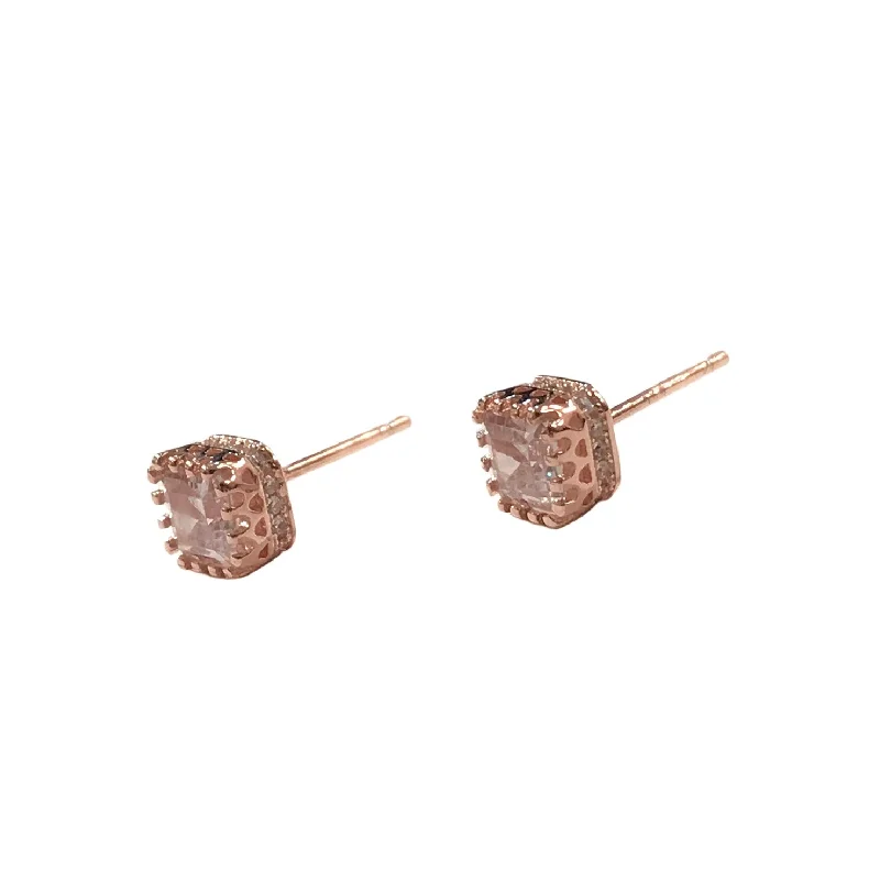 Ladies boho earrings-Amy Baguette Cubic Zirconia Pave Side Studs