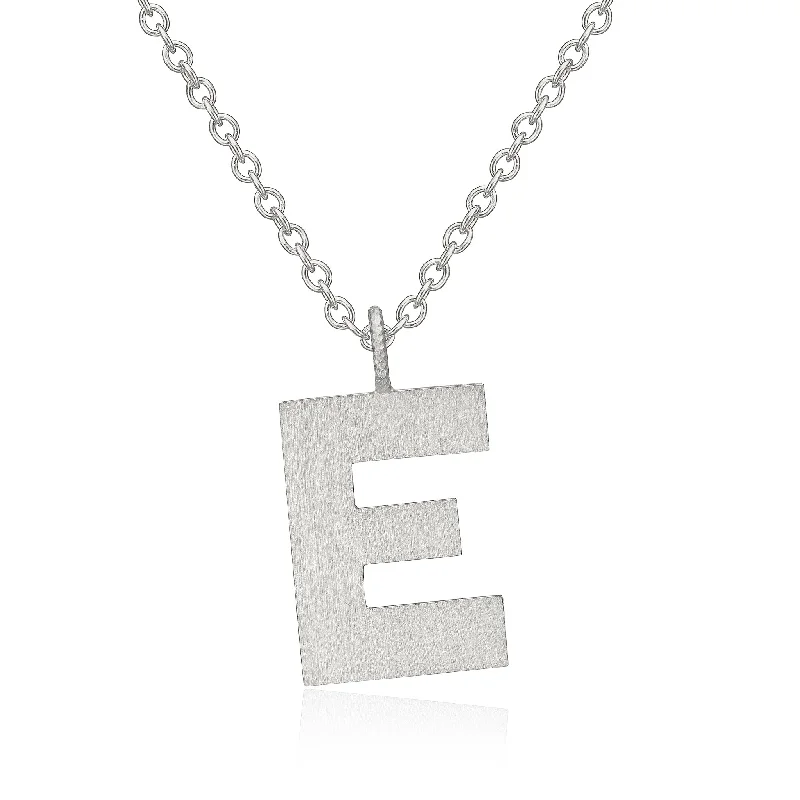 Ladies pearl and diamond necklace-Letter E Silver Necklace