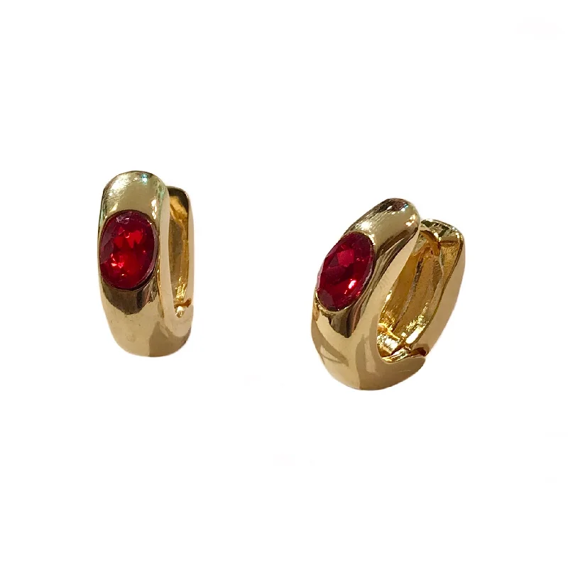 Ladies gold drop earrings-Thick Oval Brass Huggies