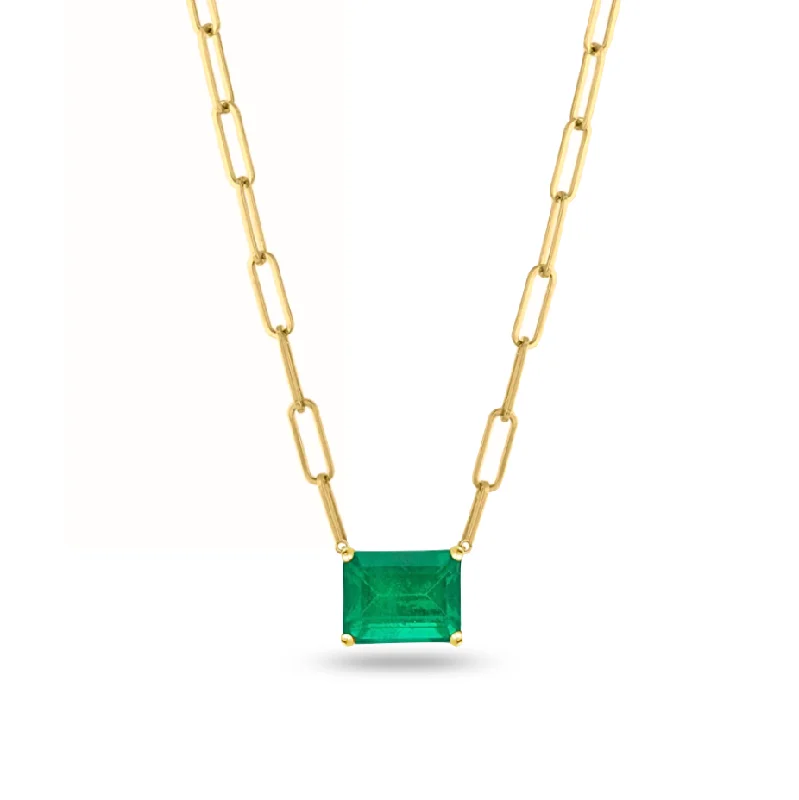 Ladies heart-shaped pendant necklace-Statement Emerald PaperClip Necklace