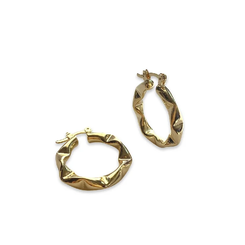 Ladies cluster earrings-Gold Filled 0.85” Wavy Thick Hoop.