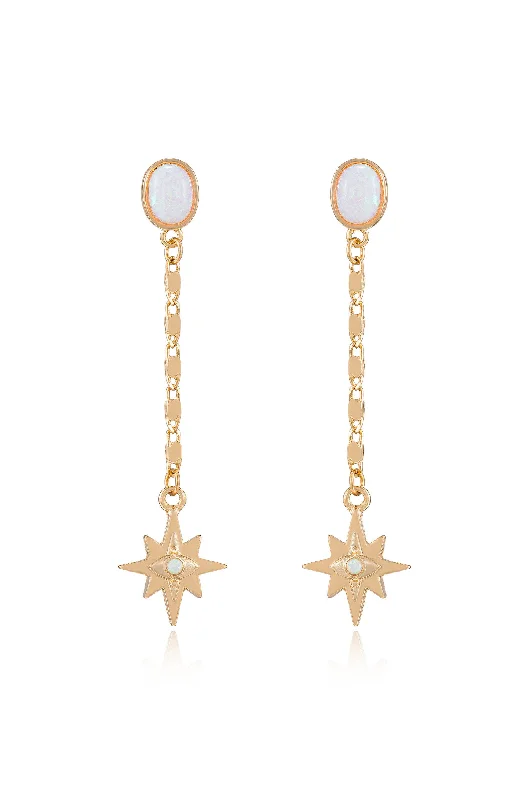 Ladies ear jackets-Celestial Opal Star Drop Earrings