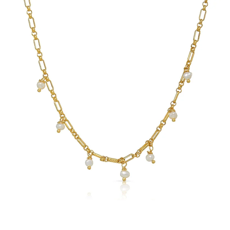 Ladies pearl drop necklace-Marilia 18K Gold Plated Necklace w. Pearls