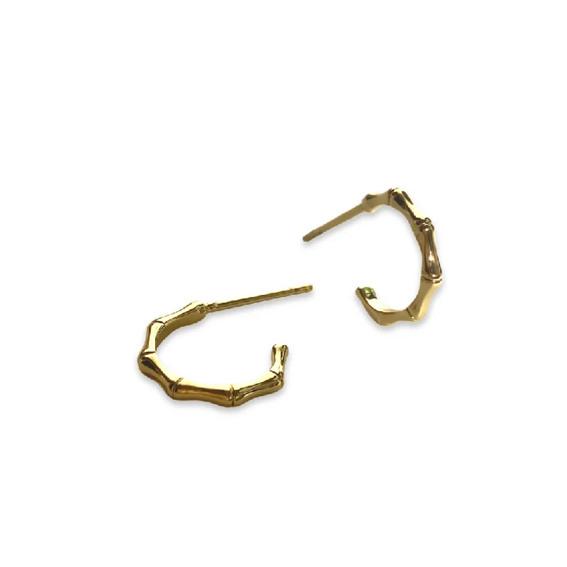 Ladies oversized earrings-Gold Filled Bamboo Mini Half Hoops