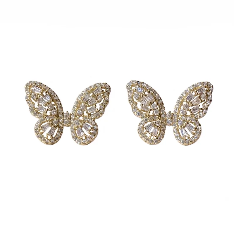 Ladies gold earrings-Sweet Baguette Butterfly Earrings