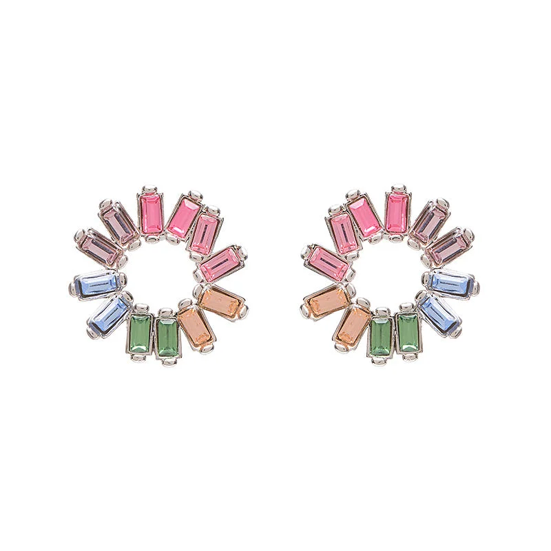 Ladies zirconia earrings-Stella Studs in Rhodium Rainbow