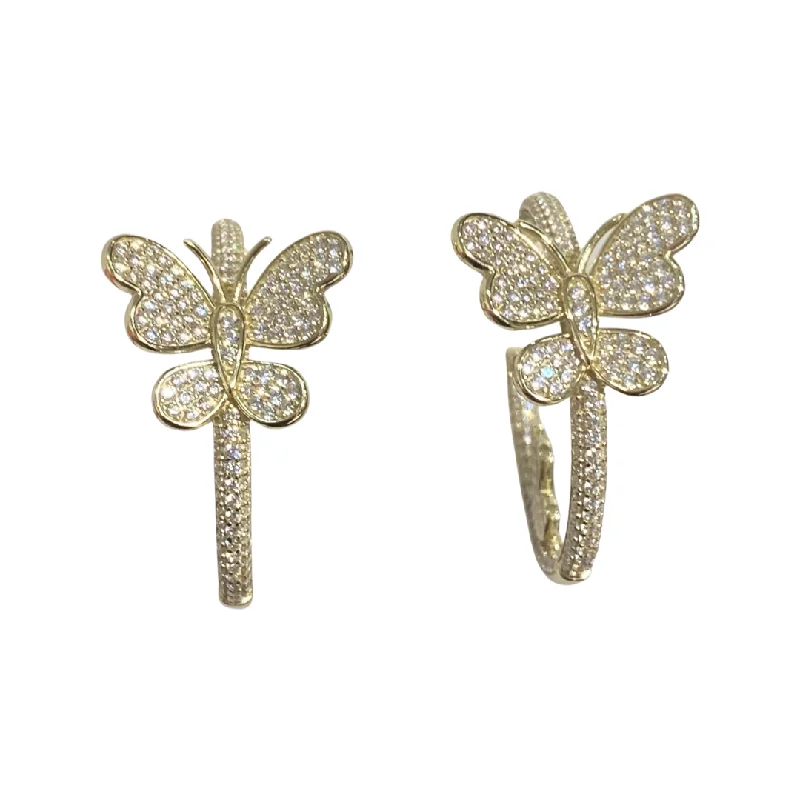 Ladies crystal drop earrings-Sweet Butterfly Hoop Earrings