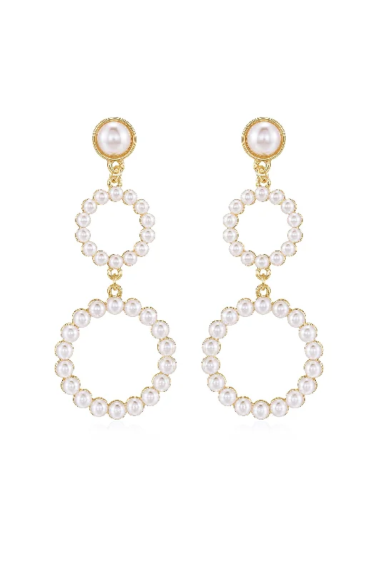 Ladies silver drop earrings-Night Out Double Pearl Hoop Drop Earrings