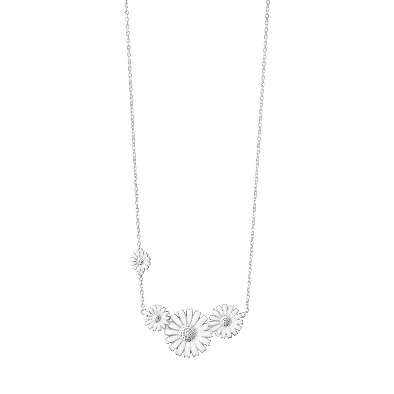 Ladies charm necklace-Daisy Four Flower Silver Necklace