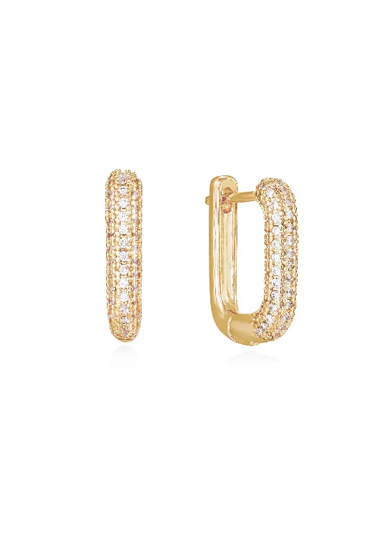 Ladies chandelier crystal earrings-Petite Pave Huggie Earrings