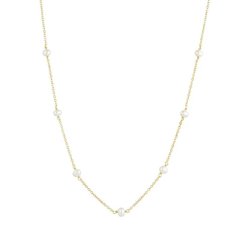 Ladies pearl and diamond necklace-Purity 18K Gold Plated Necklace w. Pearls