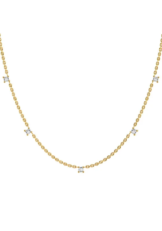 Ladies emerald necklace-Fived 18K Gold Necklace w. Lab-Grown Diamonds