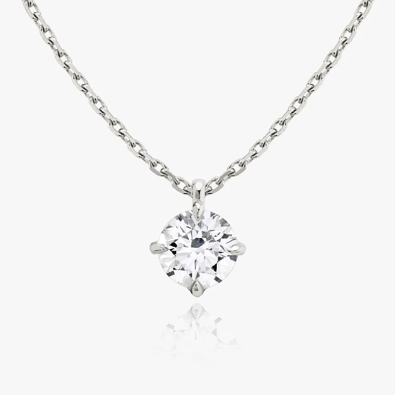 Ladies floral necklace-Solitaire Hanging Round Brilliant 14K Whitegold Necklace w. Lab-Grown Diamond