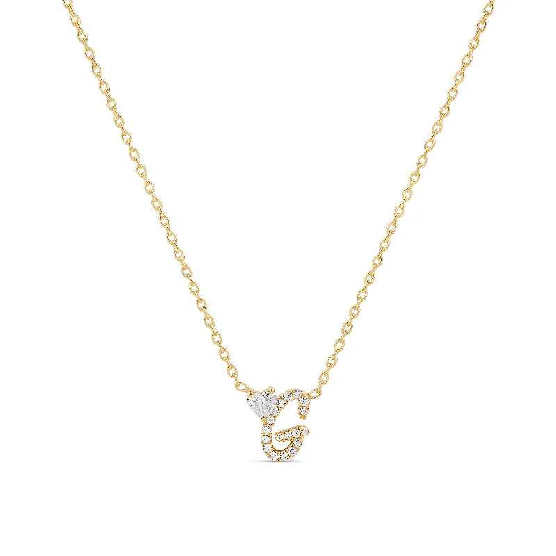 Ladies silver chain with pendant necklace-Diamond Initial with Floating Heart Diamond