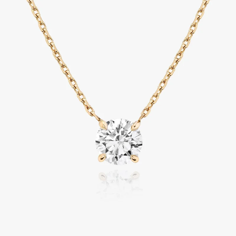 Ladies pendant necklace-Solitaire Round Brilliant 14K Rosegold Necklace w. Lab-Grown Diamond