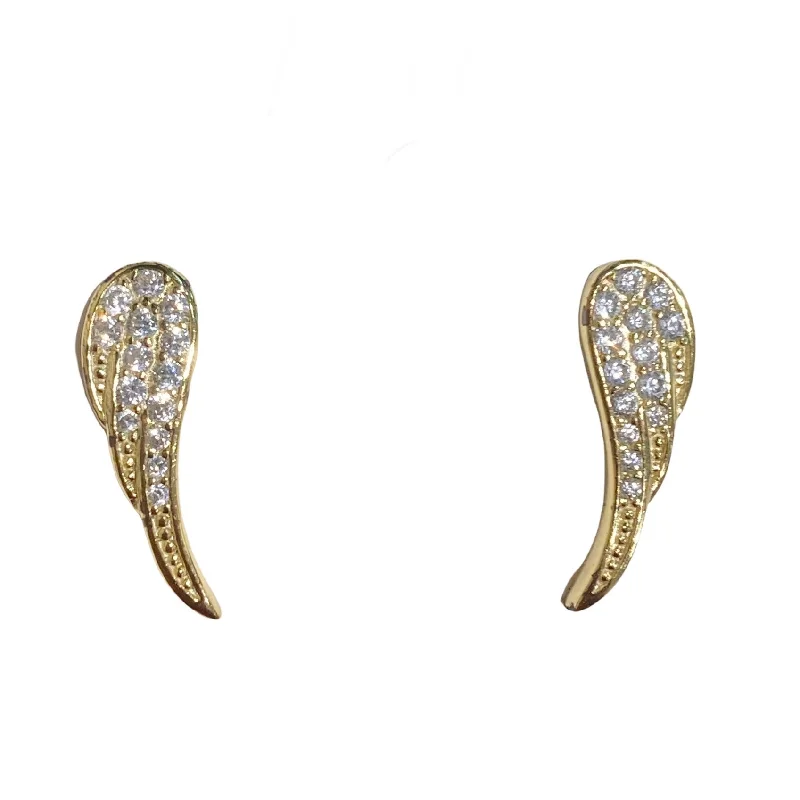 Ladies zirconia earrings-Angel Wings Studs