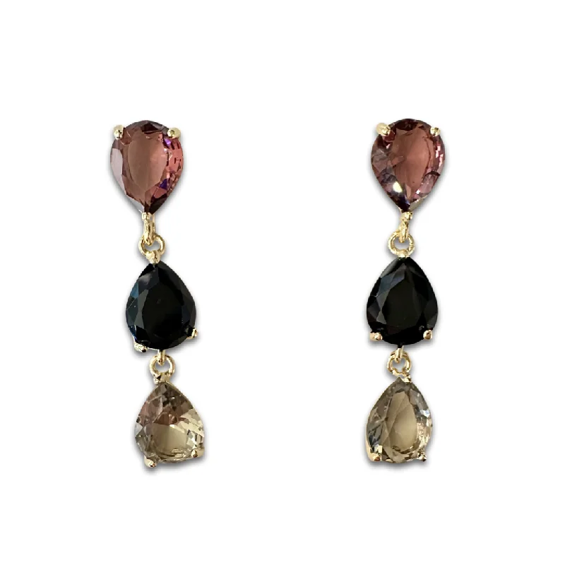 Ladies gemstone earrings-Geometric Teardrop Color Drop Earrings