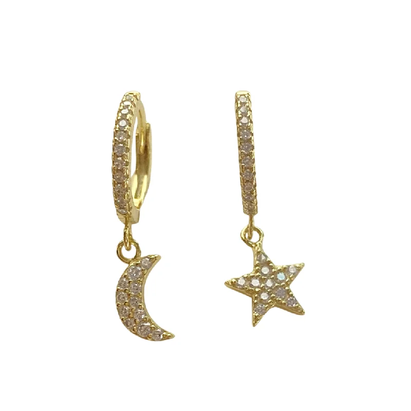 Ladies large earrings-Moon Star Sparkle Charm Huggies