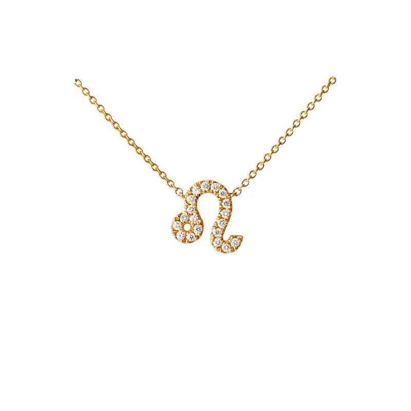 Ladies vintage diamond necklace-Petit Sign Leo 18K Gold Necklace w. Diamonds