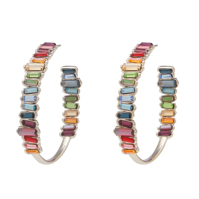 Ladies silver earrings-Serena Hoops in Rhodium Rainbow