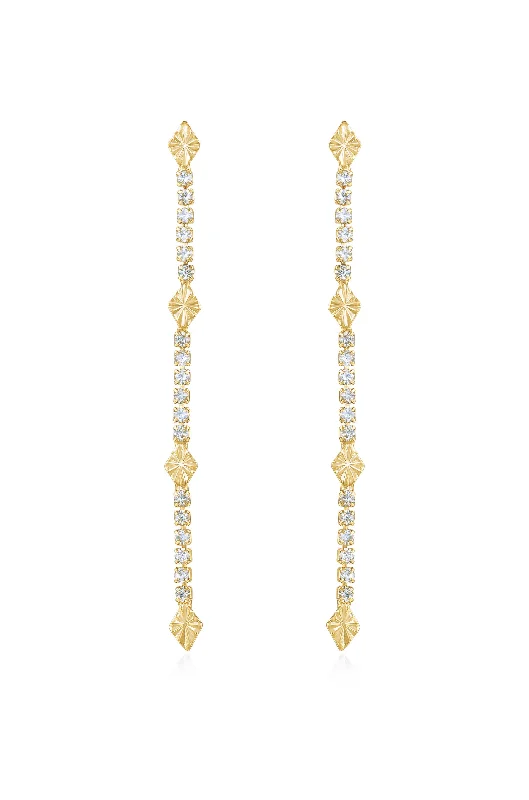 Ladies pearl stud earrings-Straight Crystal Chain Dangle Earrings