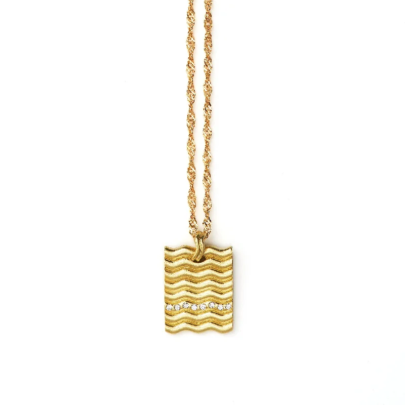 Ladies silver chain necklace-Waves View 18K, 14K Gold Necklace w. Diamonds