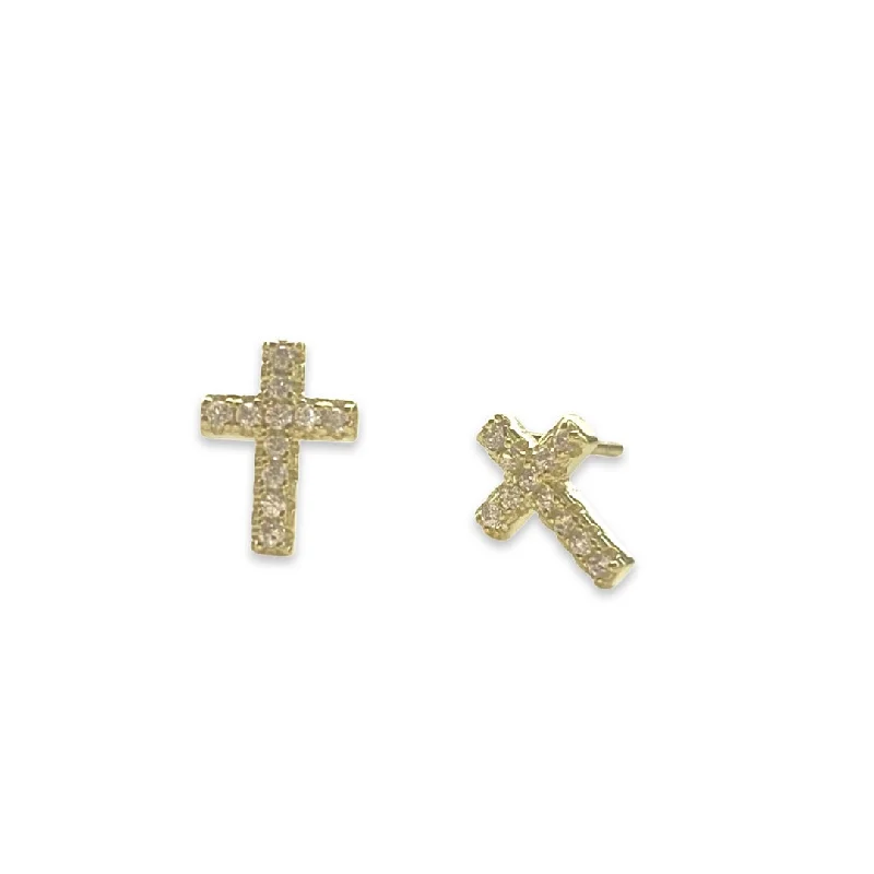 Ladies luxury diamond earrings-Cross Pave Studs