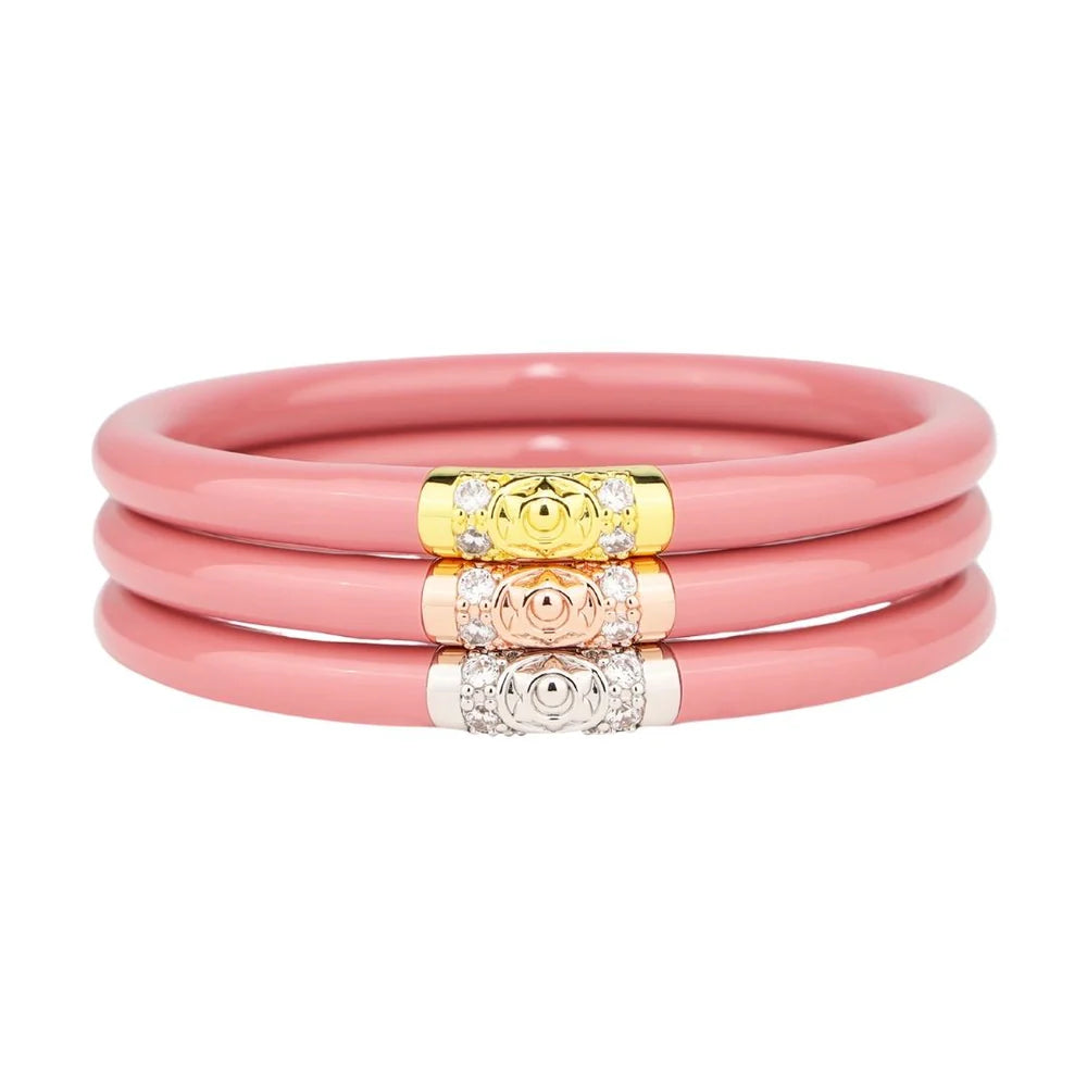 Ladies diamond studded bracelet-BuDhaGirl | Set of Three | Three Kings All Weather Bangles in Blush