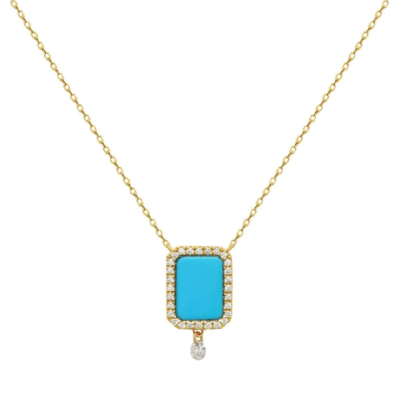 Ladies silver chain with pendant necklace-Collier Semi Precious 18K Gold or Whitegold Necklace w. Turquoise & Diamonds