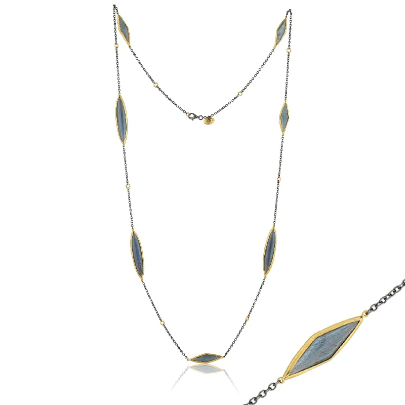 Ladies gold pendant necklace-Lika Behar Labradorite Station "Kara" Necklace