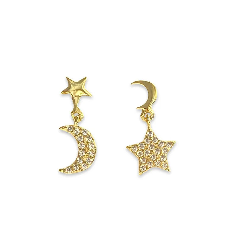 Ladies star earrings-Moon Star Charm Stud Earrings