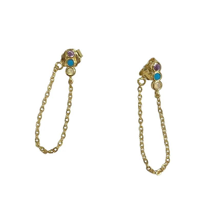 Ladies chandelier earrings with diamonds-Pastel Bezels Chain Earrings