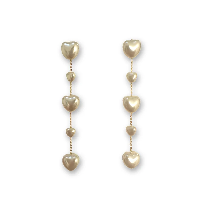 Ladies infinity earrings-Noellery Pearl Heart Drop Earrings