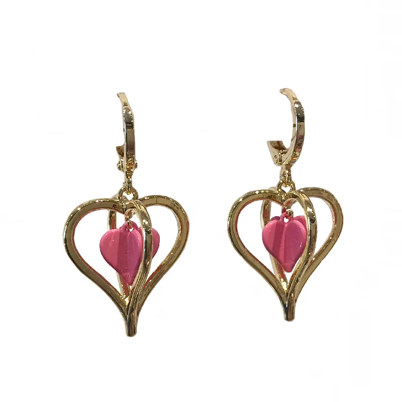 Ladies luxury earrings-Heart 3D Color Charm Hoop Huggies