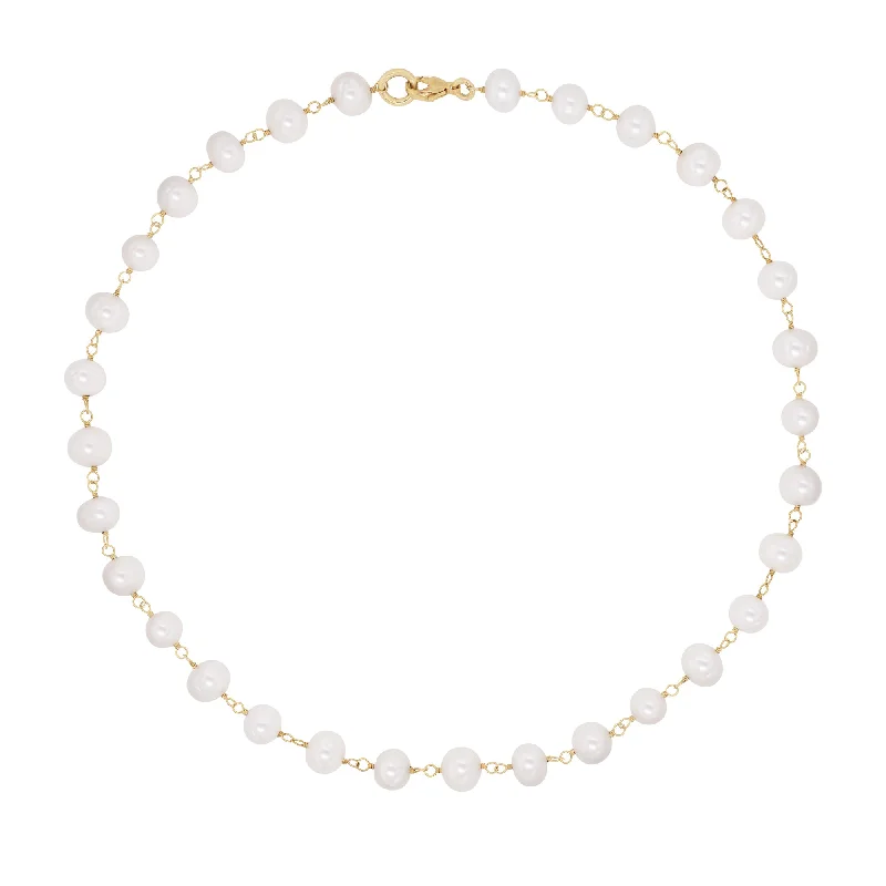 Ladies classic diamond necklace-Pearls Choker Gold Plated Necklace w. Pearls