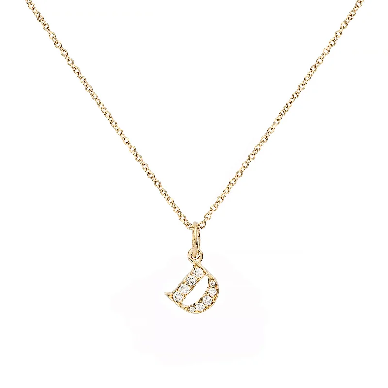 Ladies choker style necklace-Love Letter D 18K Gold Necklace w. Diamonds