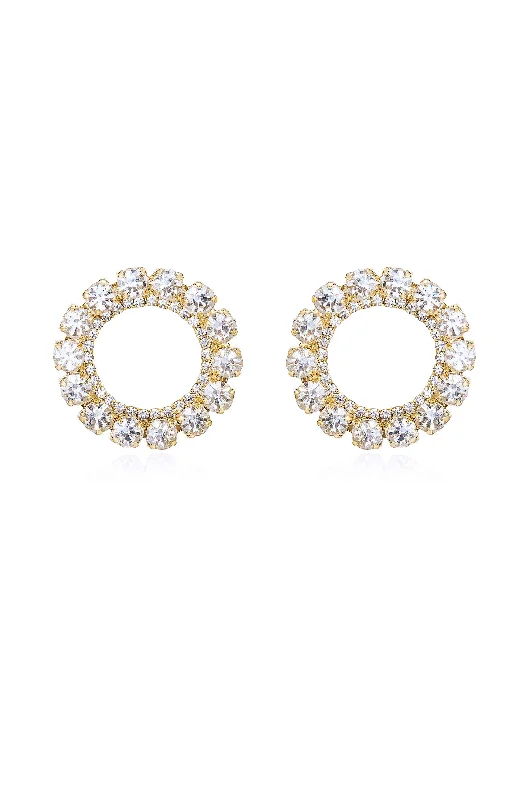 Ladies long earrings-Large Crystal & Circle Stud Earrings