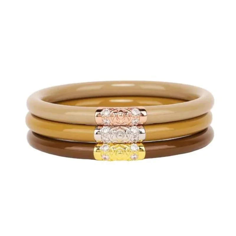 Ladies chain bracelet-BuDhaGirl | Set of Three | Three Kings All Weather Bangles in Oro