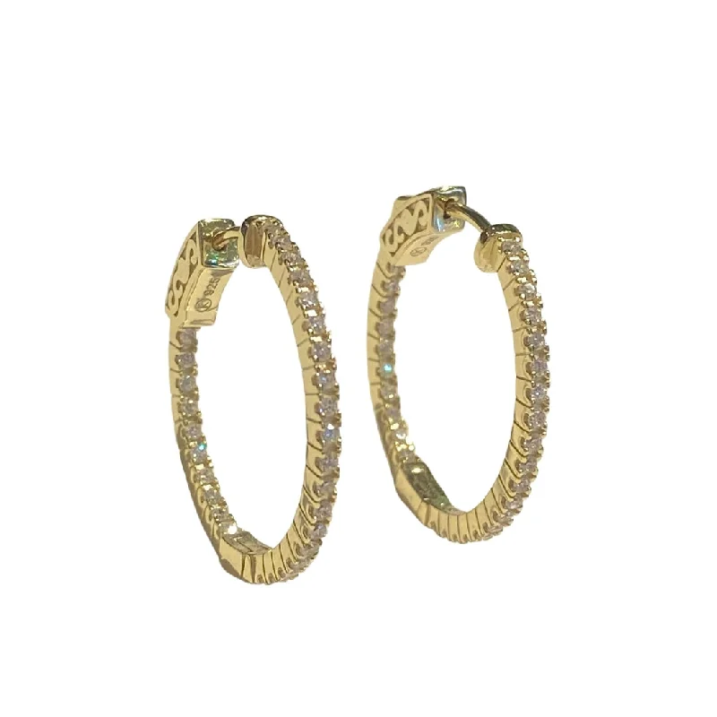 Ladies zirconia earrings-French Clasp Pave Small 1” Hoops