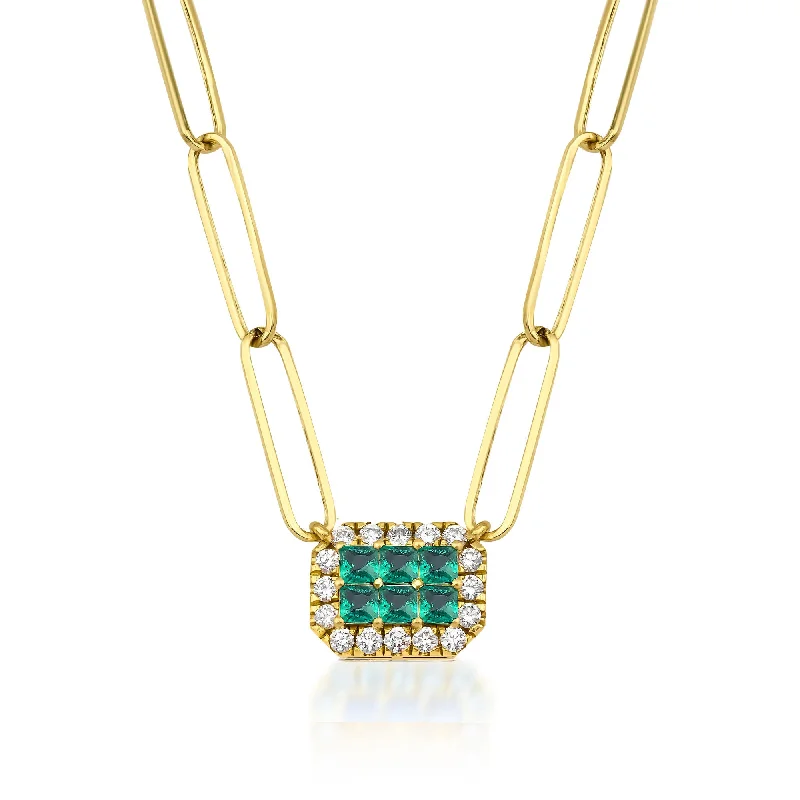 Ladies name necklace-Fortuna Belle Verde Paperclip 18K Gold Necklace w. Emeralds & Diamonds