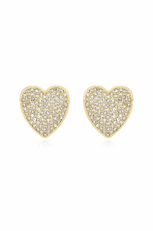 Ladies white gold earrings-Love On Down Crystal Heart Stud Earrings