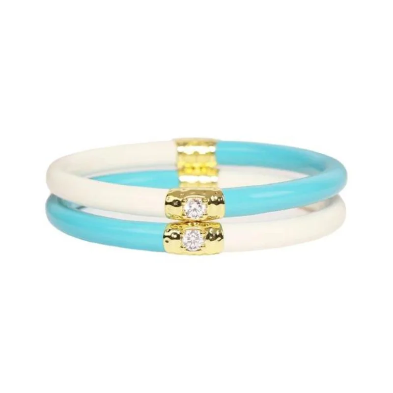 Ladies classy bracelet-BuDhaGirl | Set of Two | Yin & Yang All Weather Bangles in Turquoise/Ivory