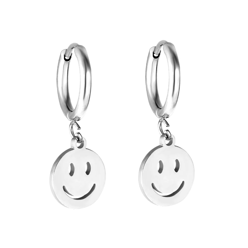 Ladies gold earrings-Hypoallergenic Silver Smiley Face Earrings