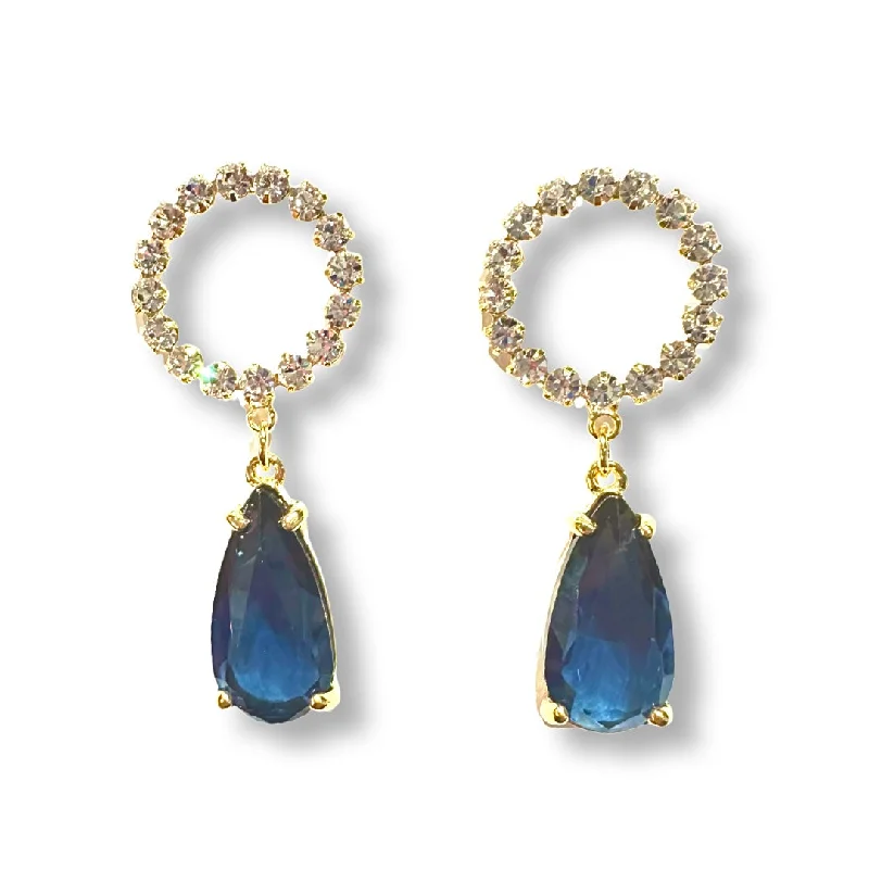 Ladies hoop earrings with gemstones-Krista Circle Teardrop Gemstone Statement Earrings