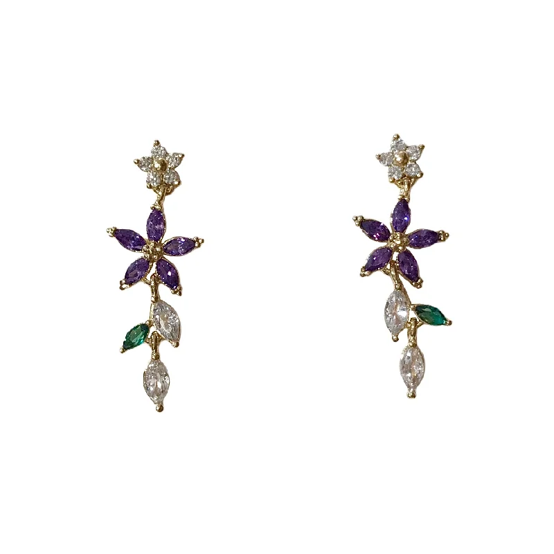 Ladies diamond drop earrings-Kerry Flower Vine Studs