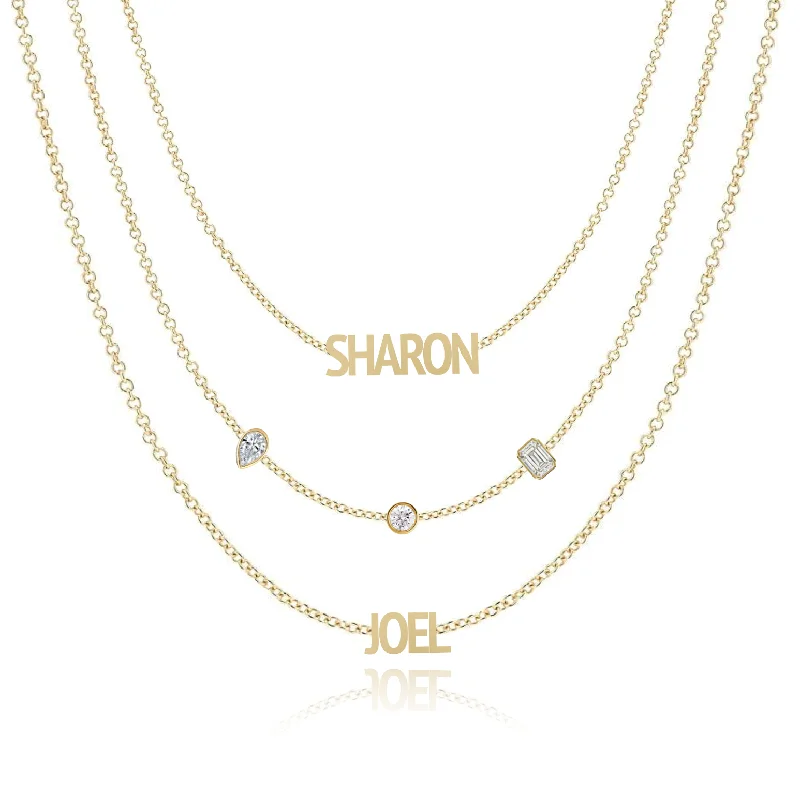 Ladies birthstone charm necklace-Mixed Shapes Blended Multiple Names Layered Necklace