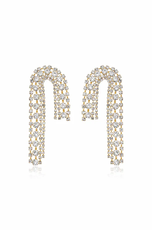 Ladies fashion hoop earrings-Crystal Arch Chain Statement Earrings